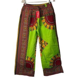 Jackpot Womens Boho Pants Size S High Rise Pull On Wide Leg Cotton Colorful NWT